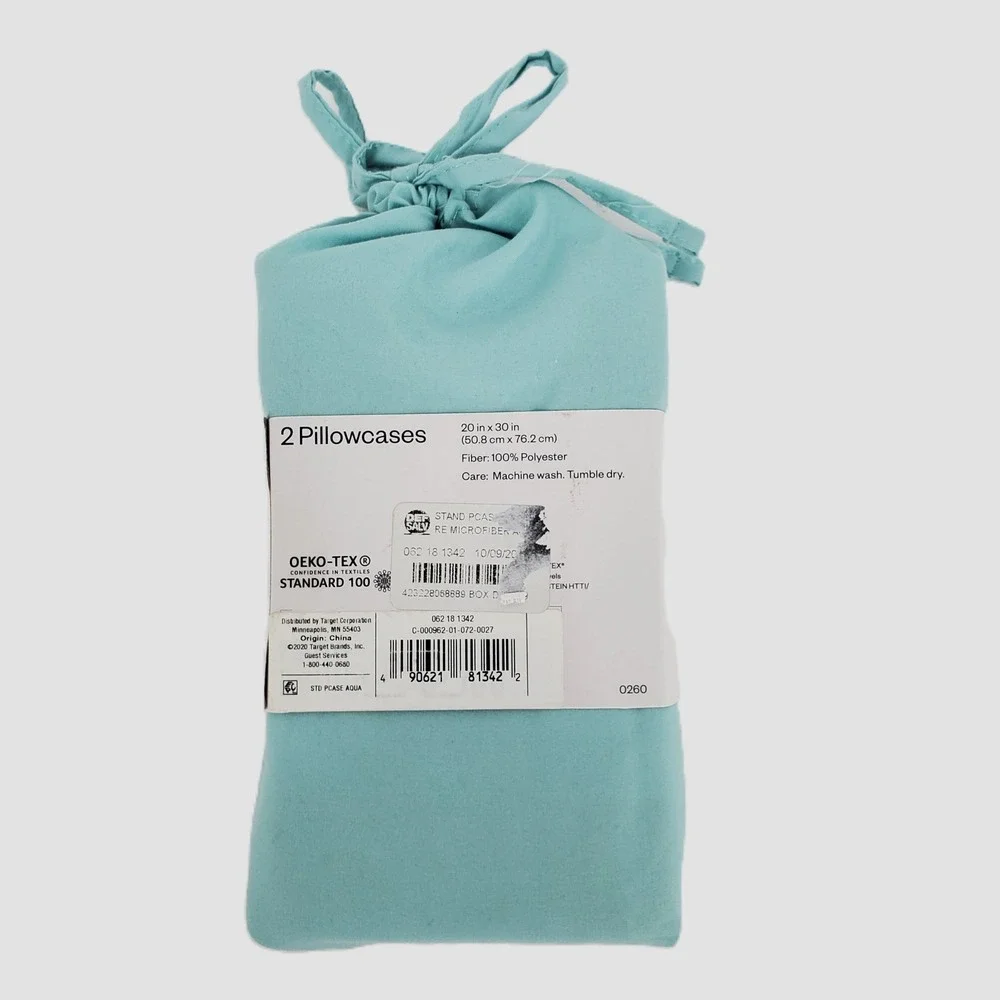 Room Essentials Aqua Blue Microfiber Standard Pillowcase 2pk Wrinkle Resistant‎